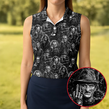 Horror Character Villains Pattern Golf Polo Shirt, Ladies Golf Tops, Golf Shirts For Women
