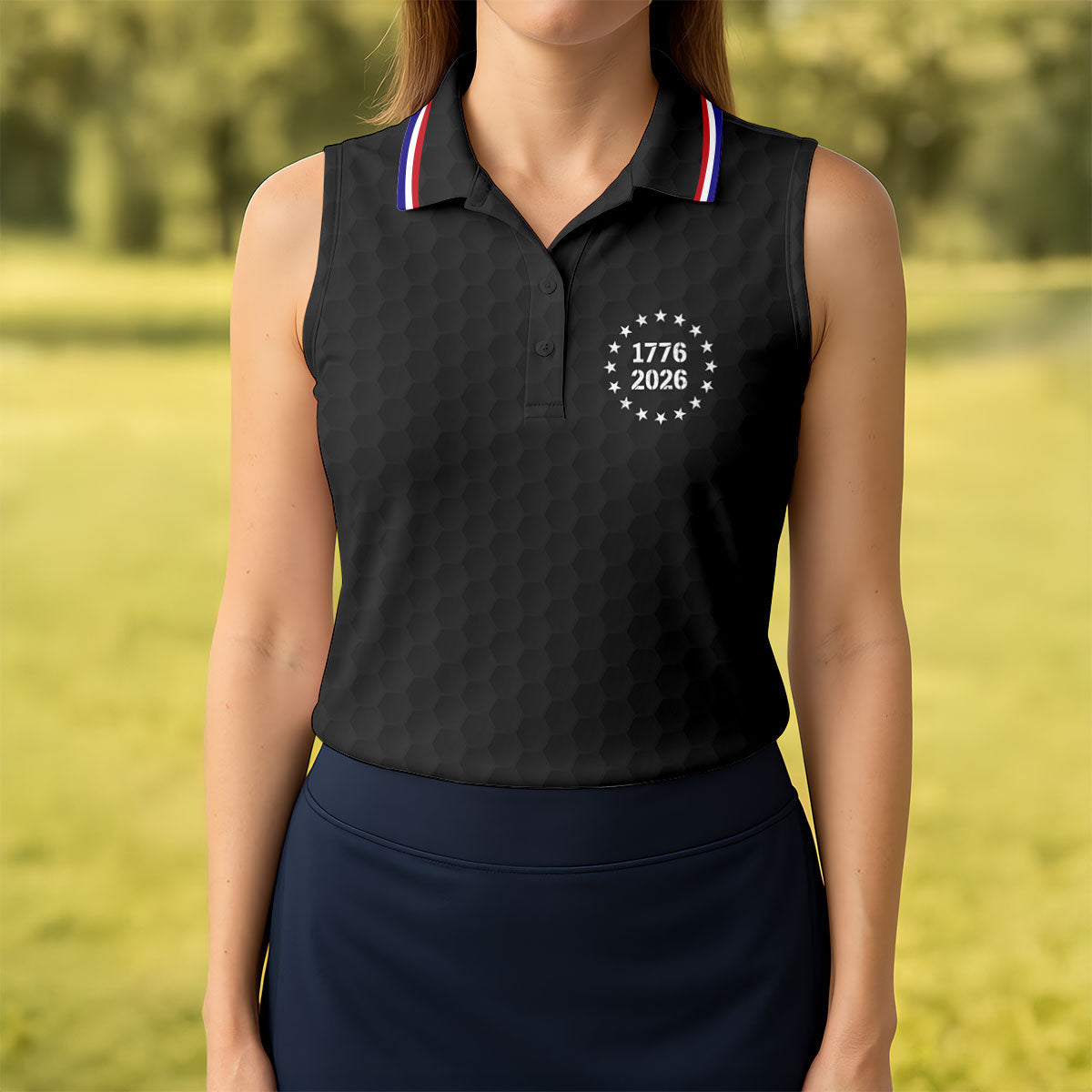 250 Years Quarter Millennnial Golf Ball Pattern Black Patriotic Golf Shirt, 4th Of July Golf Shirt For Women
