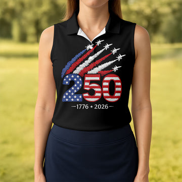 Flying Fighter Jets Faith Cross Patriotic 4th Of July Black Golf Shirt, 250 Years Golf Shirt For Women