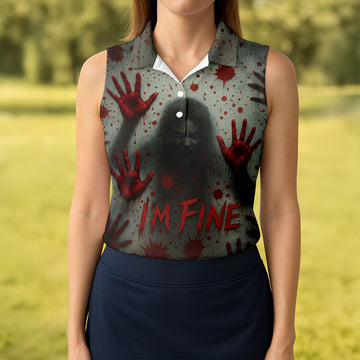 I'm Fine Horror Blood Hand Ghost Halloween Golf Polo Shirt For Women, Ladies Golf Tops