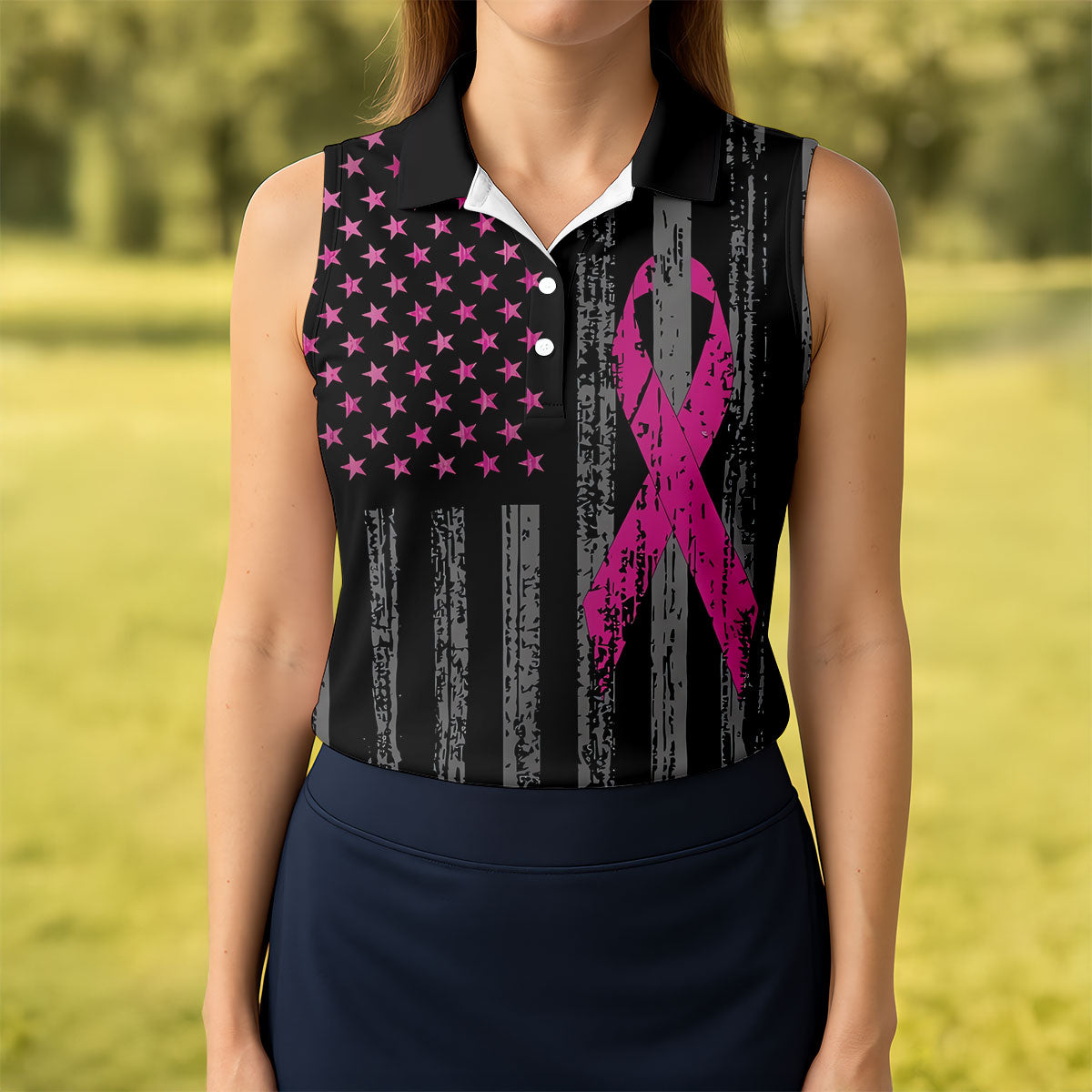 Custom Proud Pink Supporter Breast Cancer Polo Shirt, Golf Tops For Women, Ladies Golf Top
