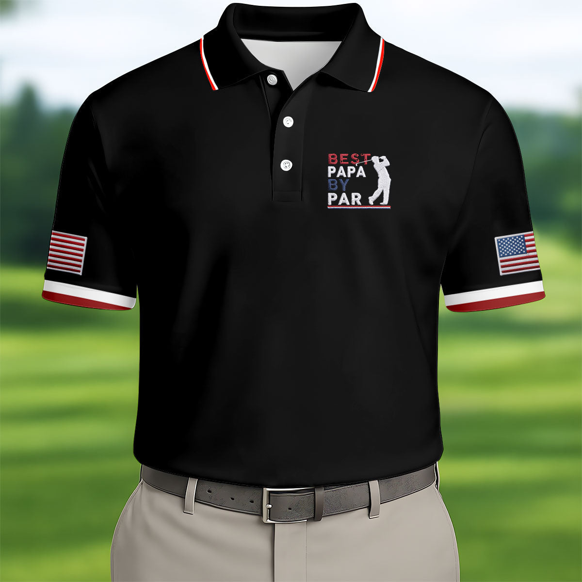 Black Best Papa By Par Embroidered Golf Polo Shirt, Mens Golf Apparel, Mens Golf Polo