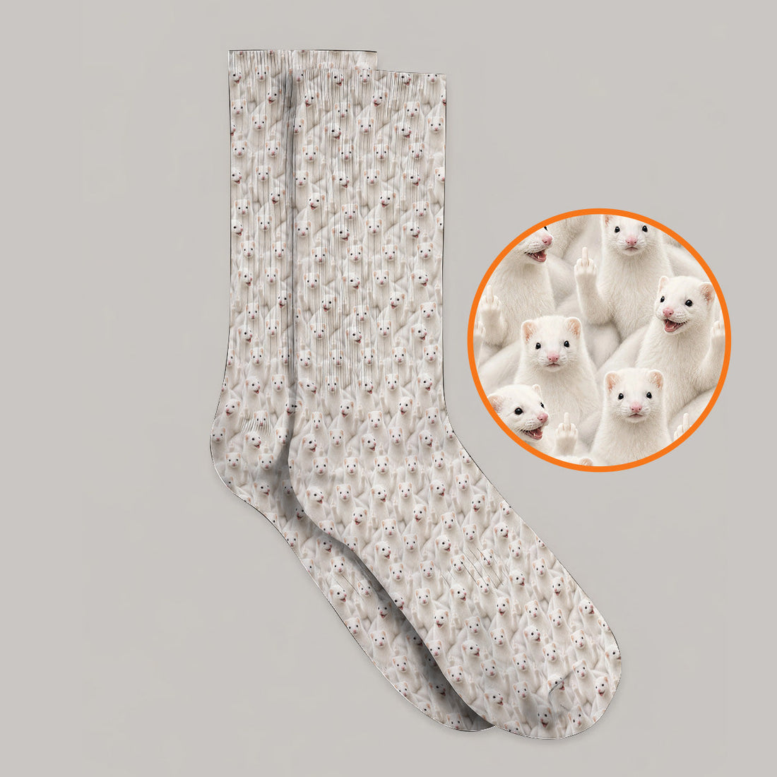 White Ferret Pattern Golf Socks, Funny Ferret Golf Sock, Golf Gift For Golfer