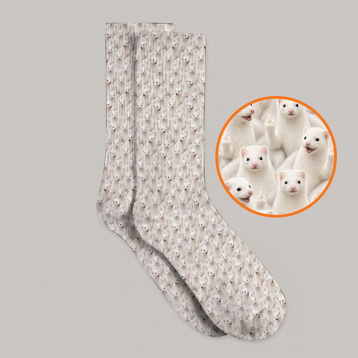 White Ferret Pattern Golf Socks, Funny Ferret Golf Sock, Golf Gift For Golfer