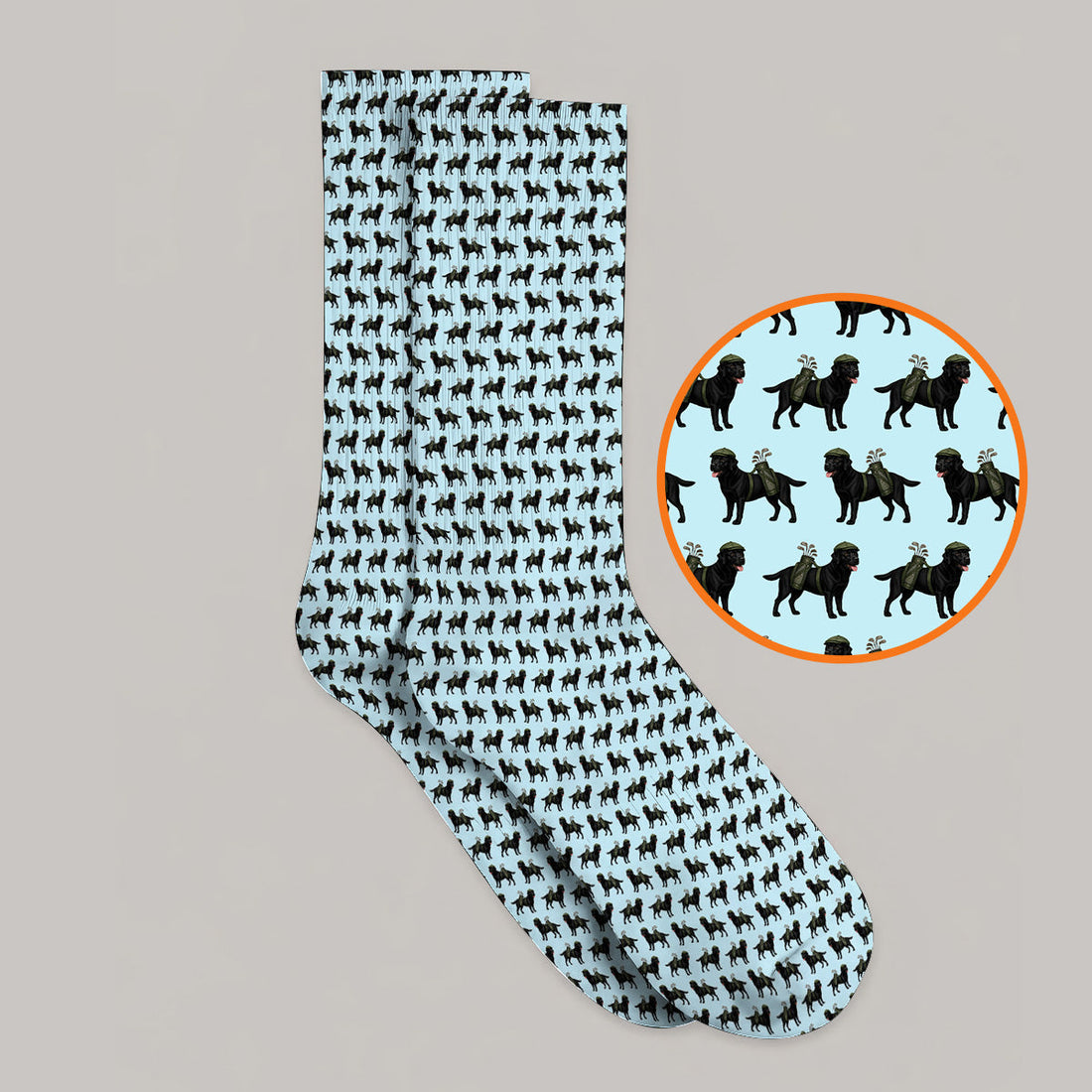 Black Lab Pattern Golf Socks, Crazy Labrador Golf Sock, Golf Gift For Golfer