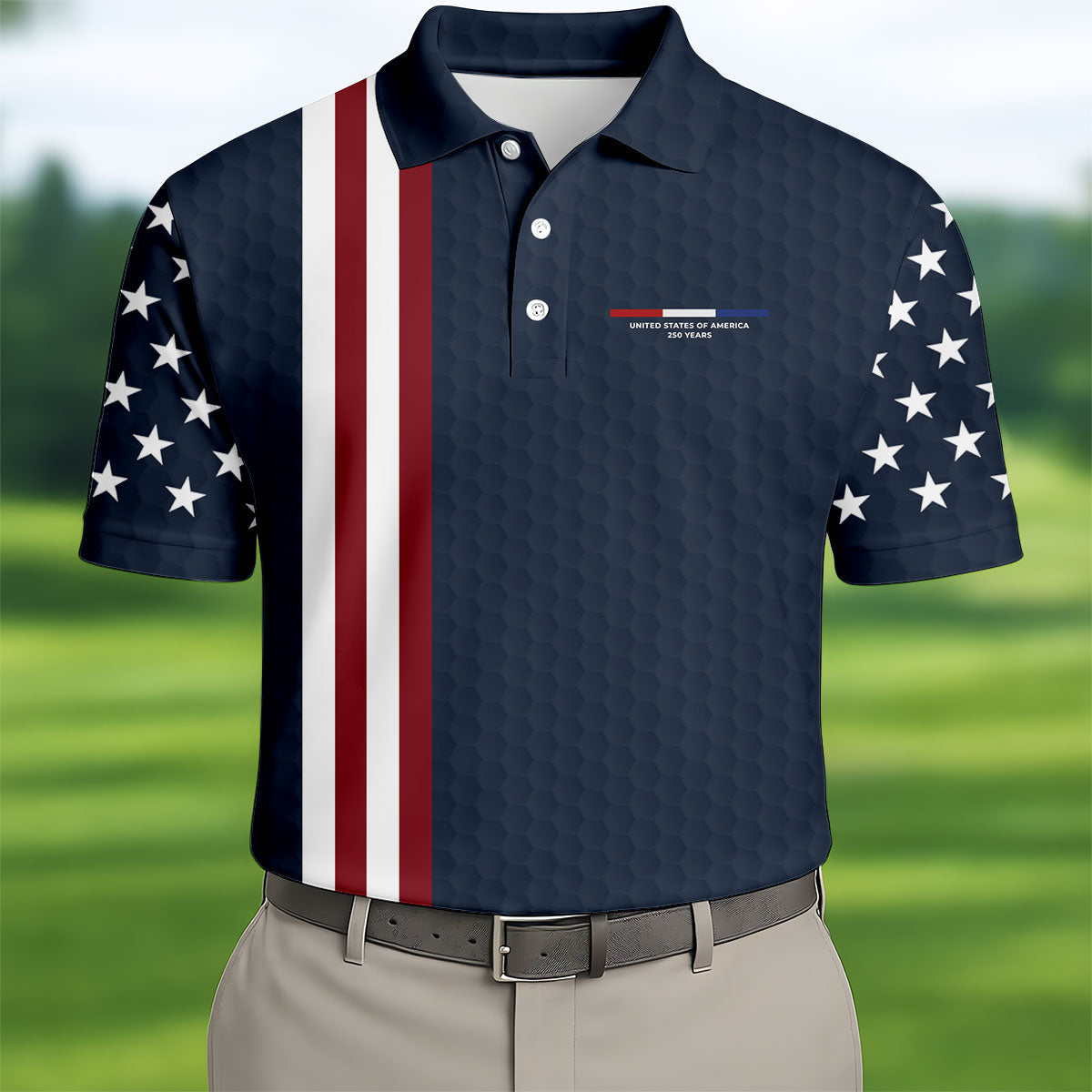 250 Years US Bald Eagle Golf Ball Pattern Golf Shirt, Patriotic 4th Of July Golf Shirts For Men