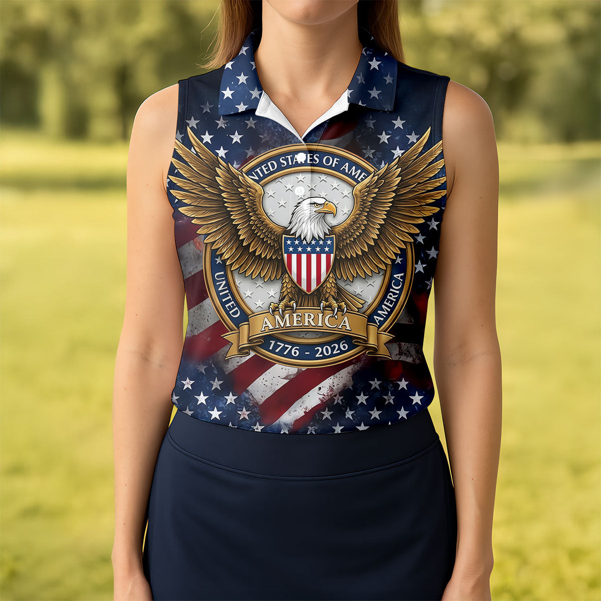 250th Anniversary USA Bald Eagle Distressed Golf Shirt, Patriotic 4th Of July Golf Shirt For Women