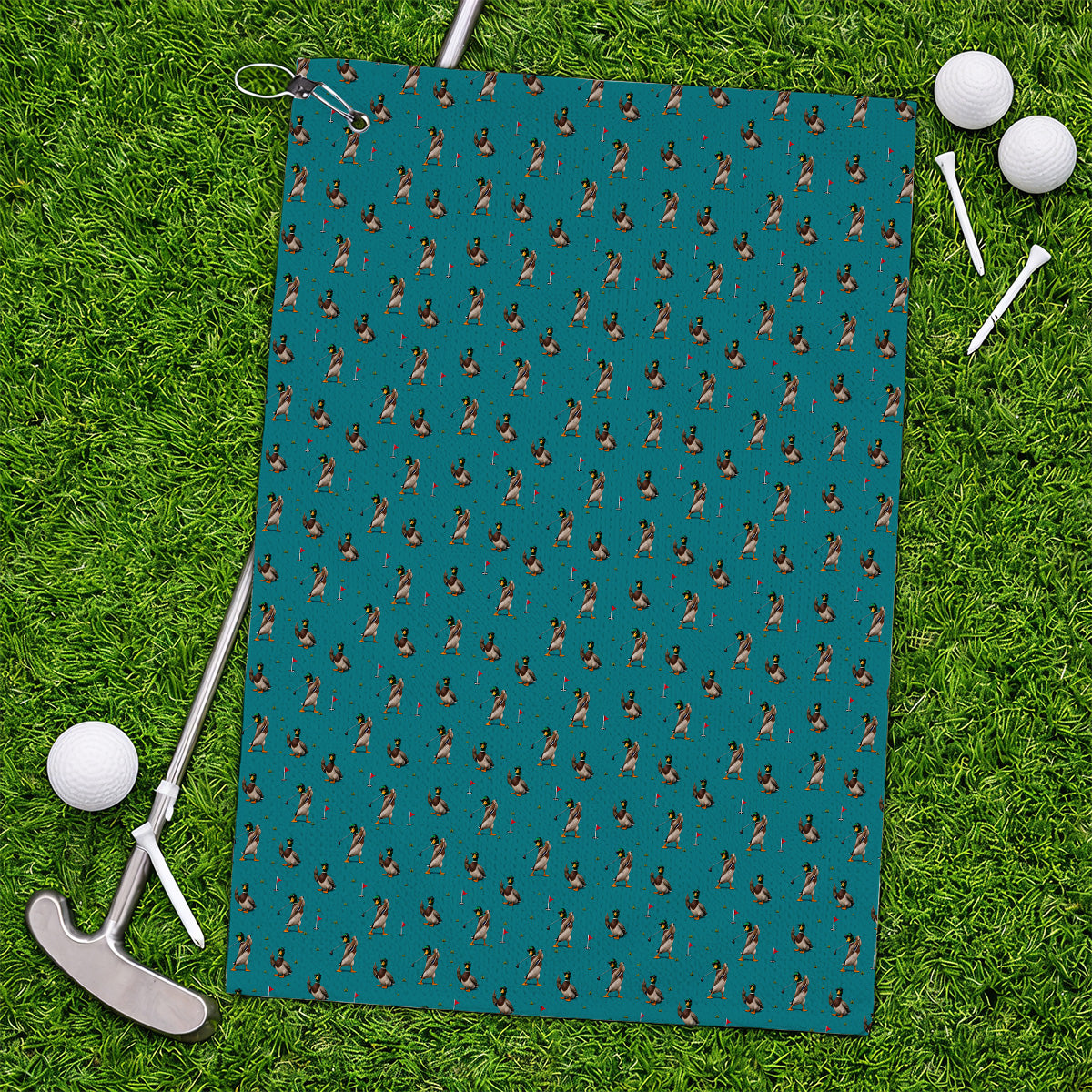 Funny Mallard Duck Golf Towel, Waterfowl Golf Pattern Towels, Gift For Duck Hunting & Golf Lovers