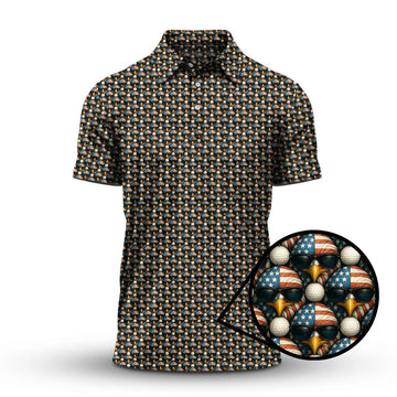 American Flag Eagle And Golf Ball Pattern Golf Polos, USA Golf Shirt, Crazy Golf Shirt For Men