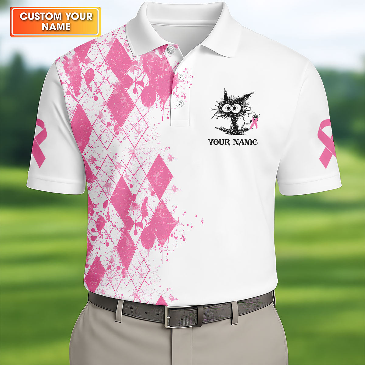 Custom Im Fine Everything Is Fine Breast Cancer Polo Shirt, Mens Golf Shirts, Mens Polo Shirts