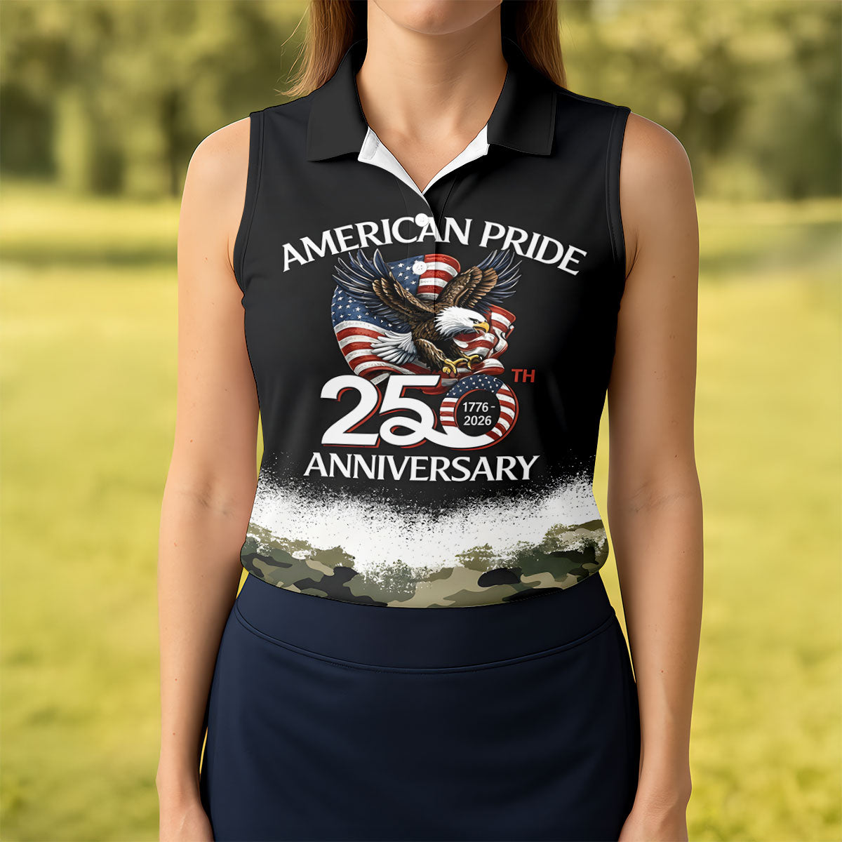 American Pride 250th Anniversary Camo Golf Shirt, Patriotic 4th Of July Golf Shirt For Women