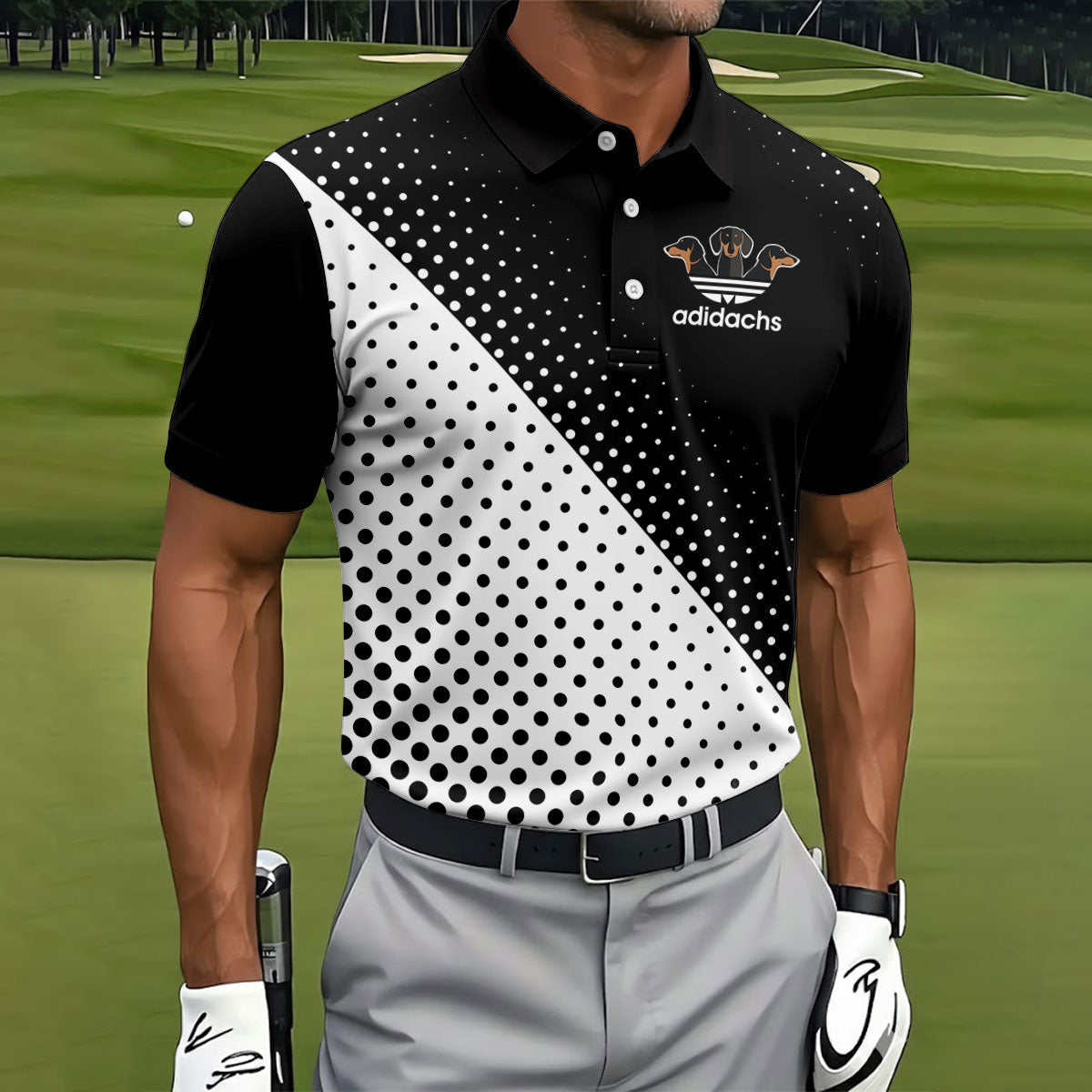 Adidachs Funny Dachshund Black Golf Shirt, Men's Funny Golf Shirts, Polo Shirts For Men
