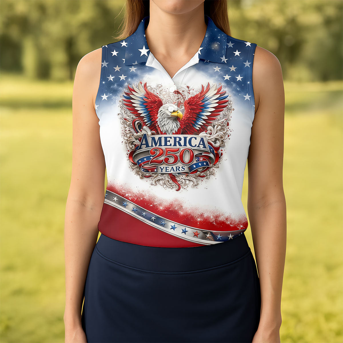 Bald Eagle Red White Blue Patriotic Stars 4th Of July Golf Shirt, 250 Years Golf Shirt For Women