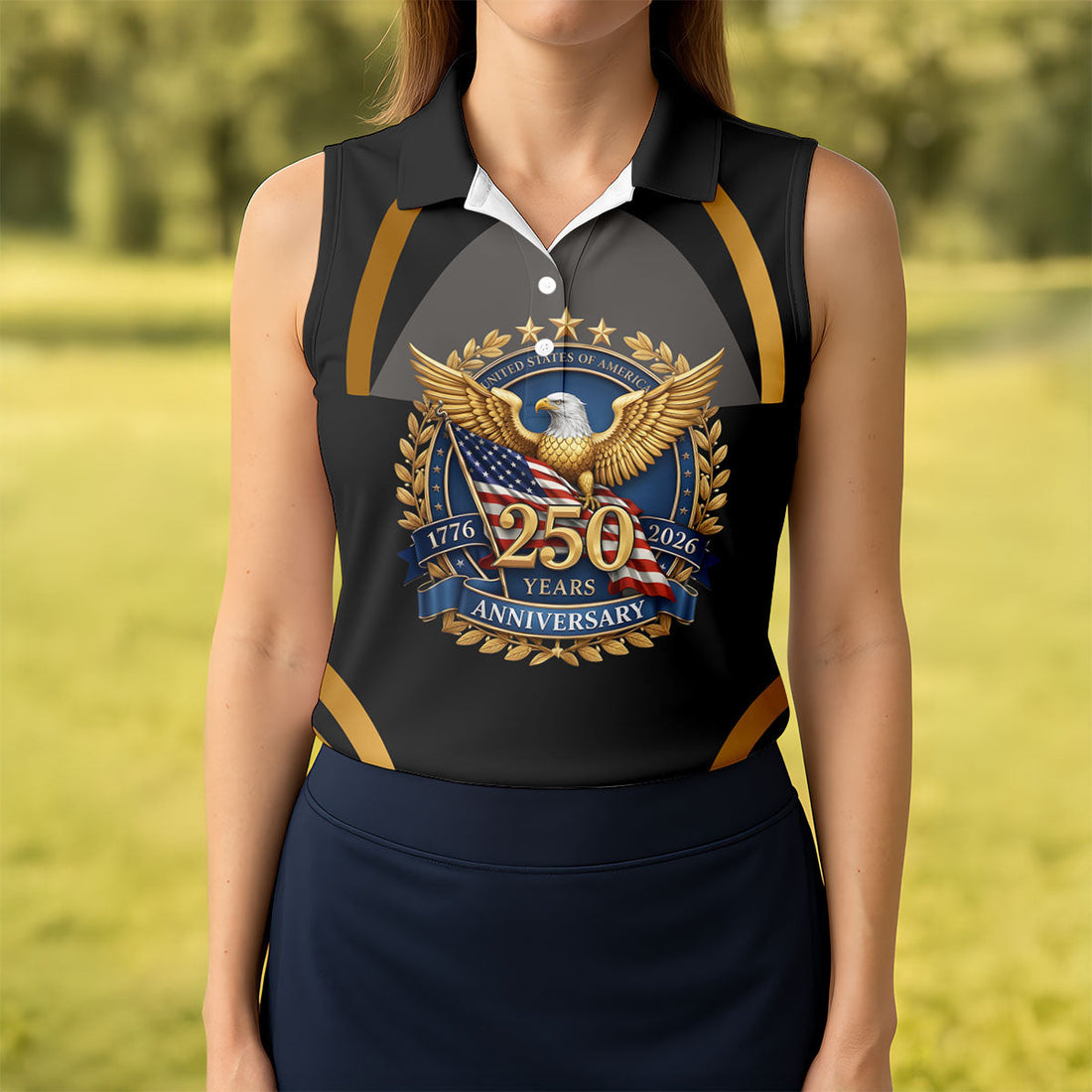 250 Years Anniversary Bald Eagle US Flag Patriotic Golf Shirt, 4th Of July Golf Shirt For Women