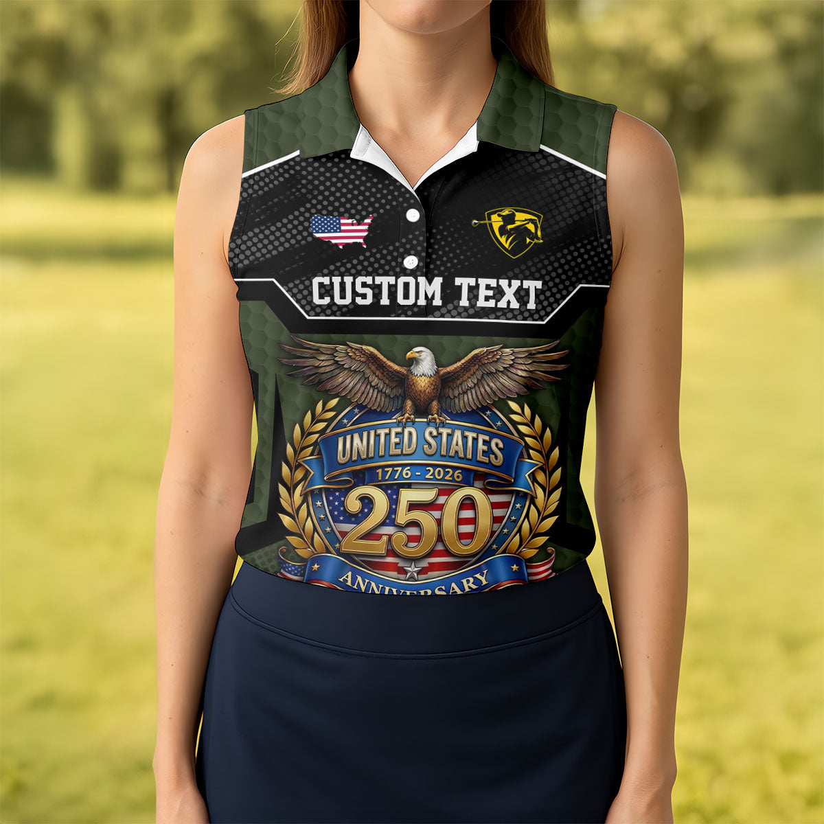 US 250 Anniversary Patriotic 4th Of July Green Golf Shirt, Ladies Golf Shirts, Golf Shirt For Women
