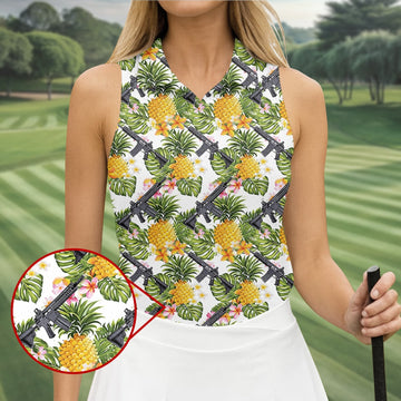 Tropical Pineapple Rifle Hawaiian Golf Shirt Pattern, Hawaiian Golf Shirt, Women’s Golf Apparel