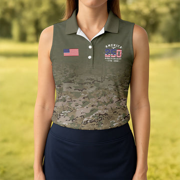 Custom America 250 Military Camo Golf Polo Shirt, Ladies Golf Shirts, Women's Golf Polo