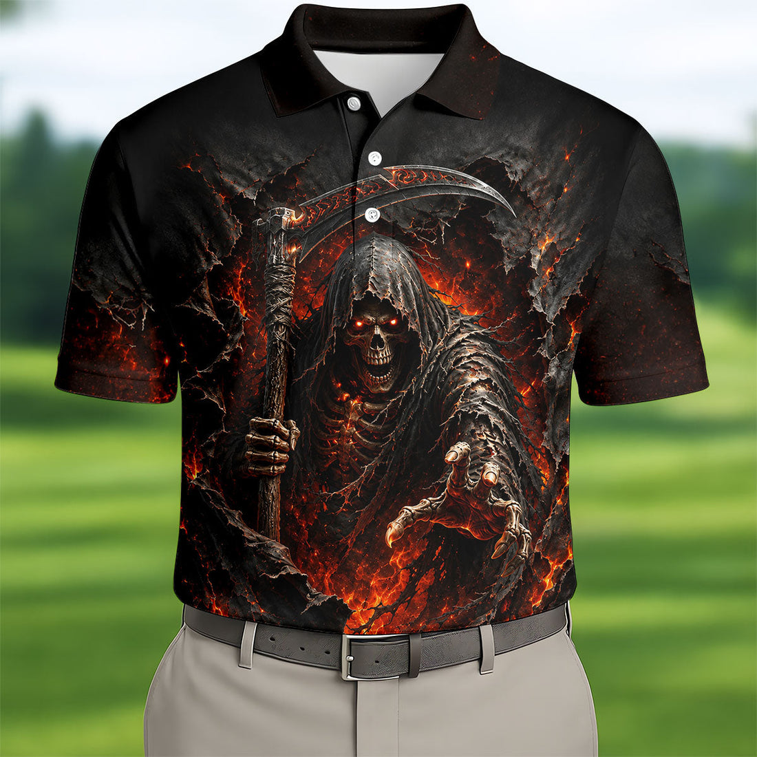Halloween Grim Reaper Horror Character Polo Shirt, Mens Golf Shirts, Golf Apparel For Men