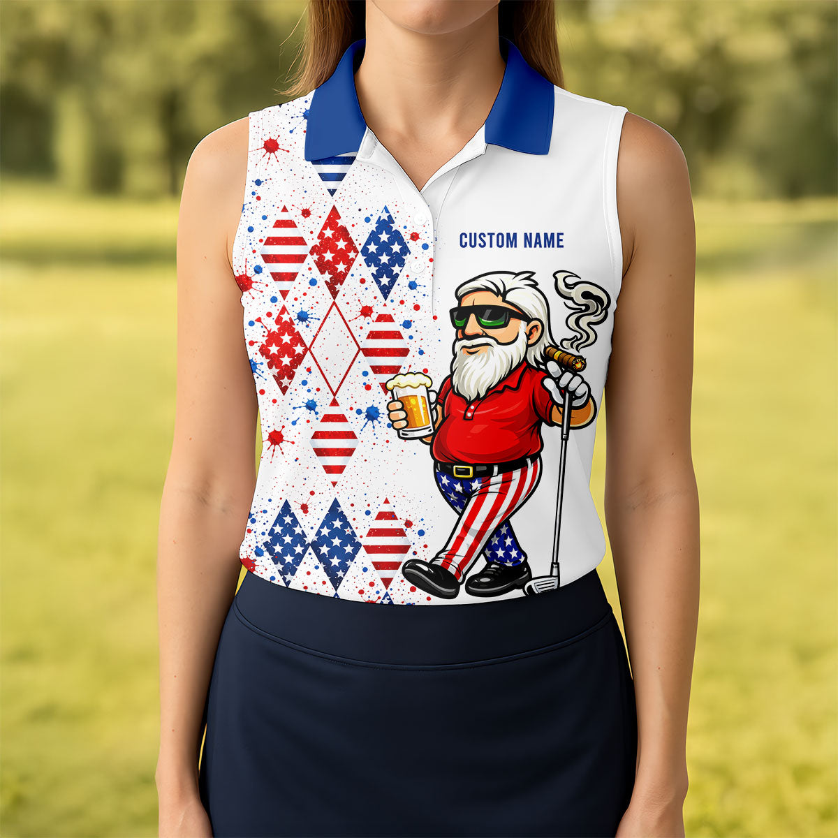 Patriotic Man Golf And Beer Argyle Pattern 4th Of July Golf Shirt, 250 Years Golf Shirt For Women
