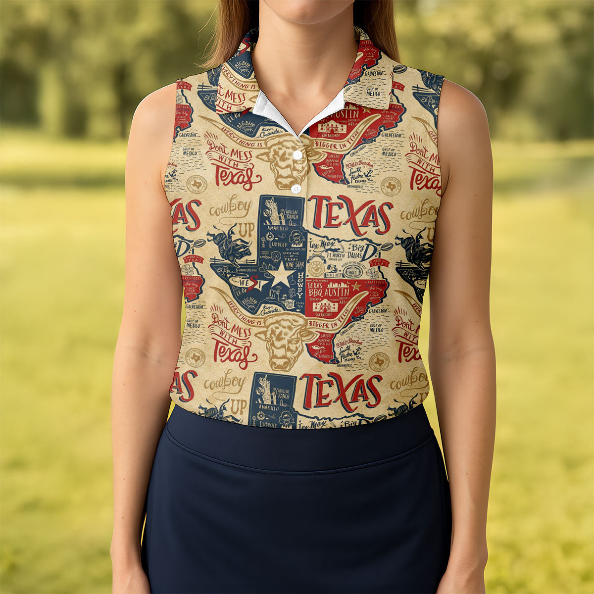 Don't Mess With Texas Western Theme Old West Women Golf Top, Ladies Golf Shirts, Golf Shirt For Women