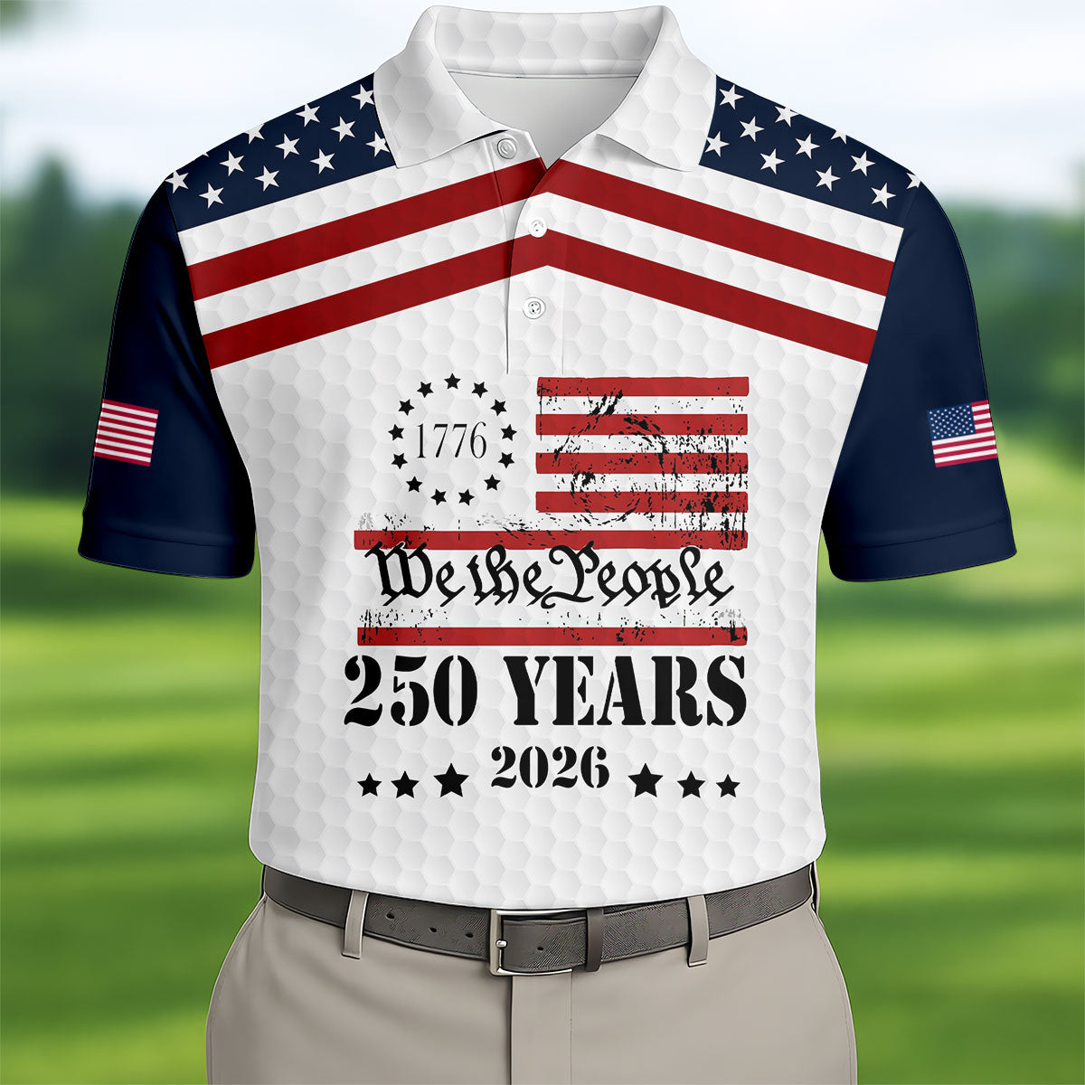 We The People 250 Years US Flag Golf Shirt, Patriotic 4th Of July Golf Shirts For Men