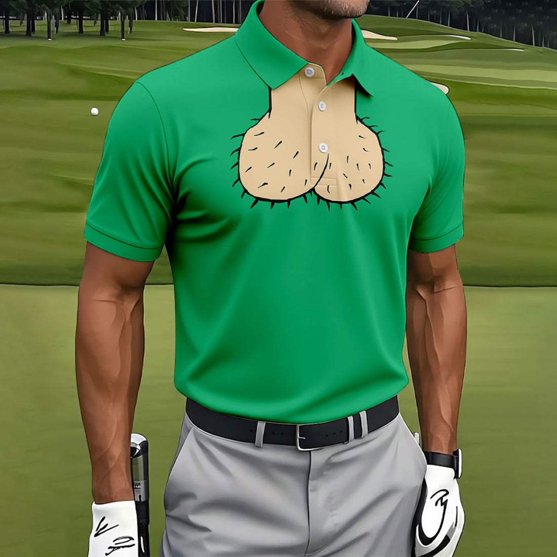 Green Funny Dickhead Faux Chest Golf Shirt, Men's Golf Shirt, Mens Polo Shirts