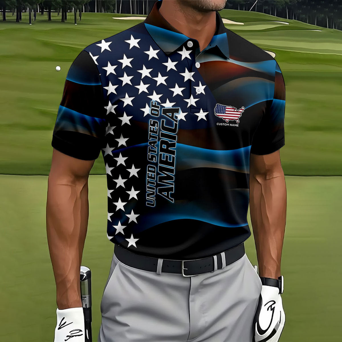 Red White Blue Bald Eagle Patriotic Golf Shirt, America 250th Anniversary Golf Shirts For Men