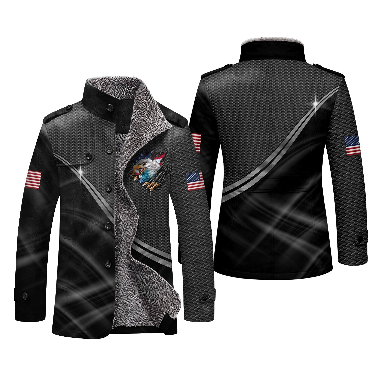 250 Years Bald Eagle And US Flag Men's Cold Premium Weather Jacket, Leather Trench Coat