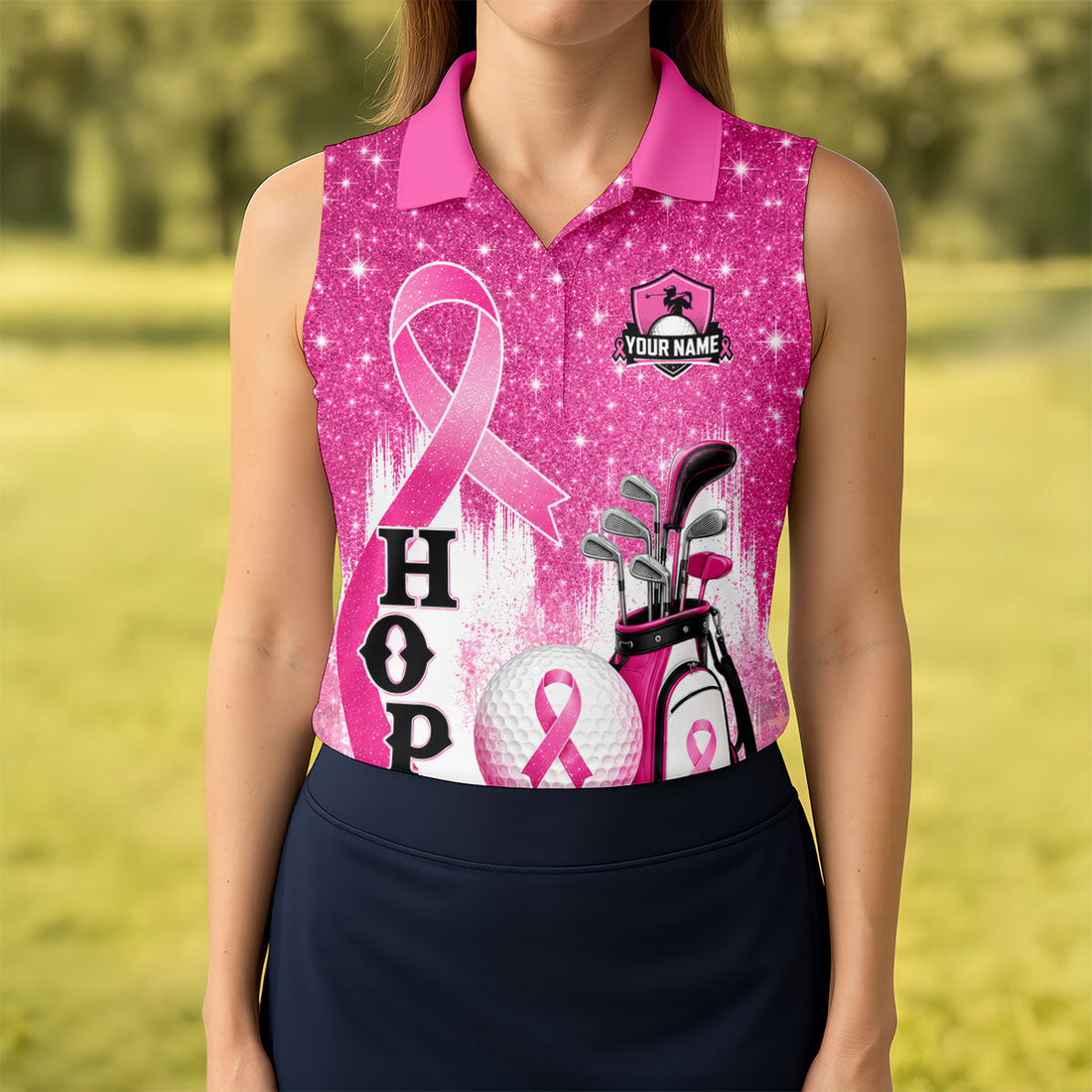 Custom Male Golfer Hope Breast Cancer Polo Shirt, Women’s Golf Apparel, Ladies Golf Top