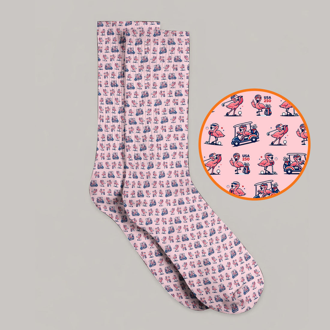Funny Flamingo Pattern Golf Socks, USA 250 Patriotic Summer Golf Sock, Crazy Golf Gift For Golfer