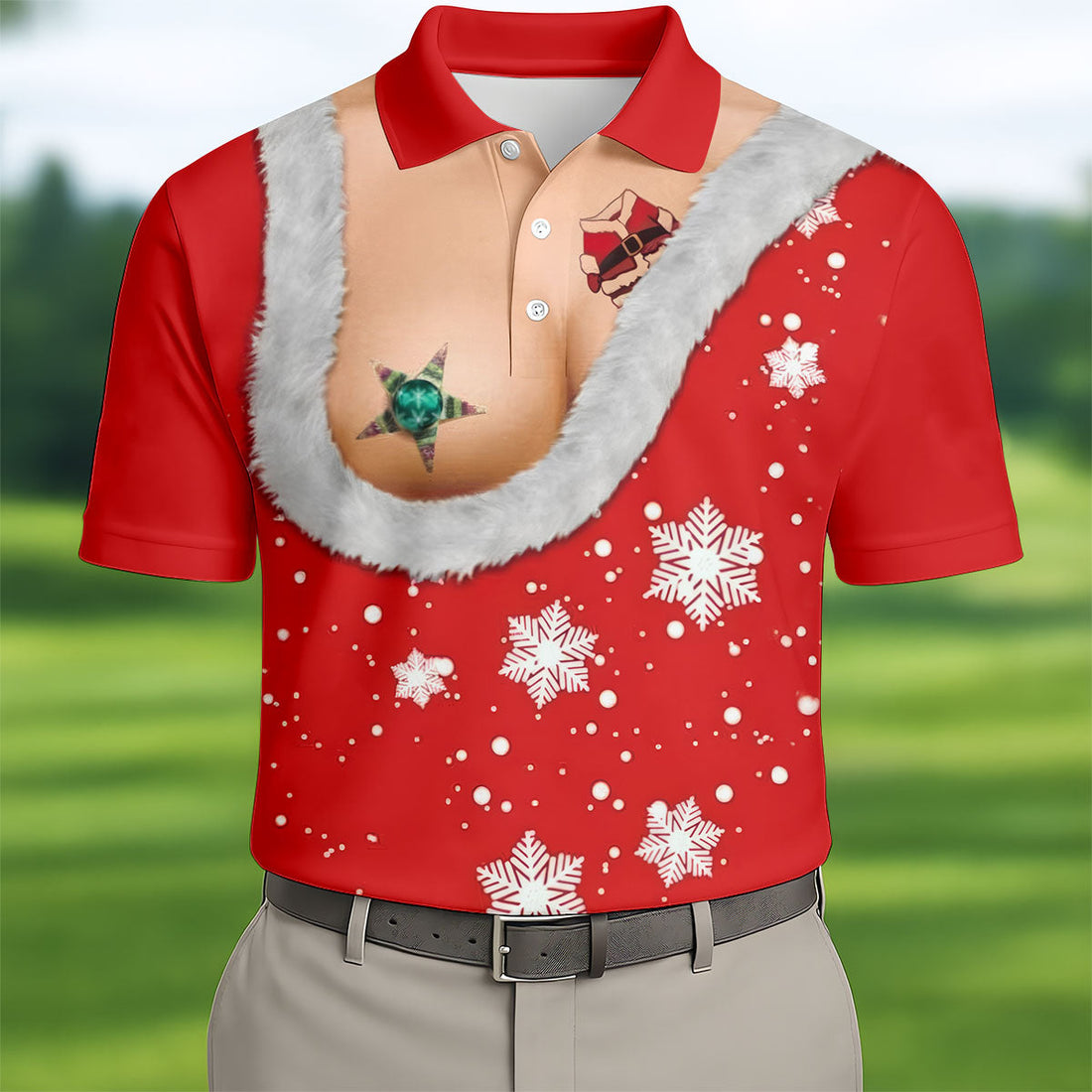 Funny Santa Costume Snowflake Christmas Golf Shirt, Men's Golf Shirt, Printed Golf Shirts