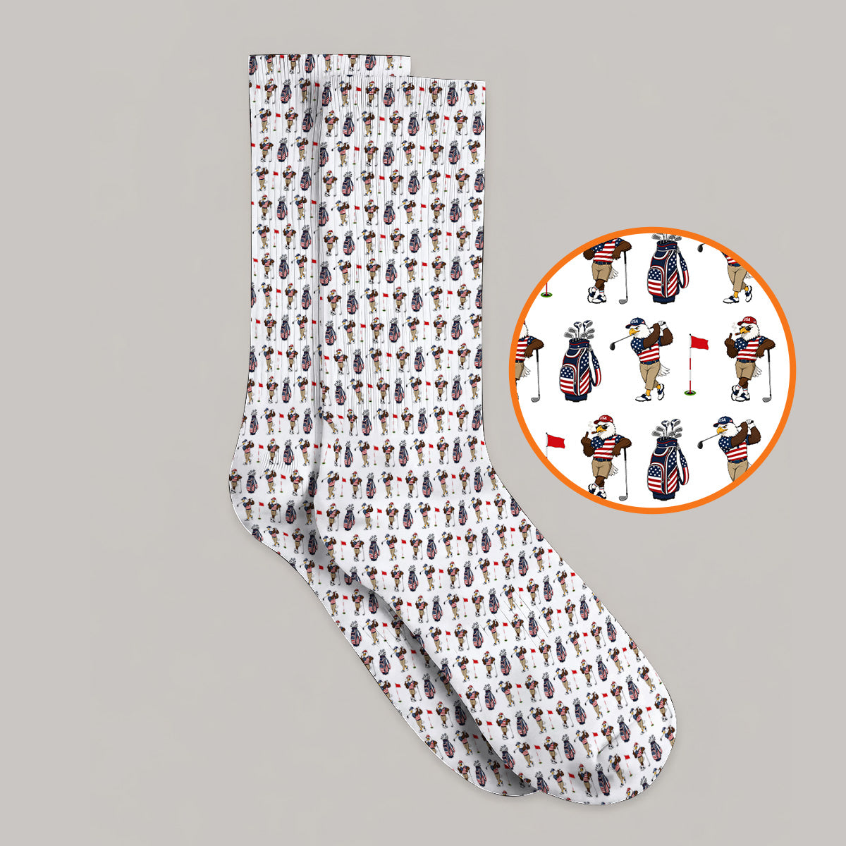USA Patriotic Eagle Golf Socks, American Flag Eagle Golf Pattern Sock, 4th of July Golf Gift for Golfer
