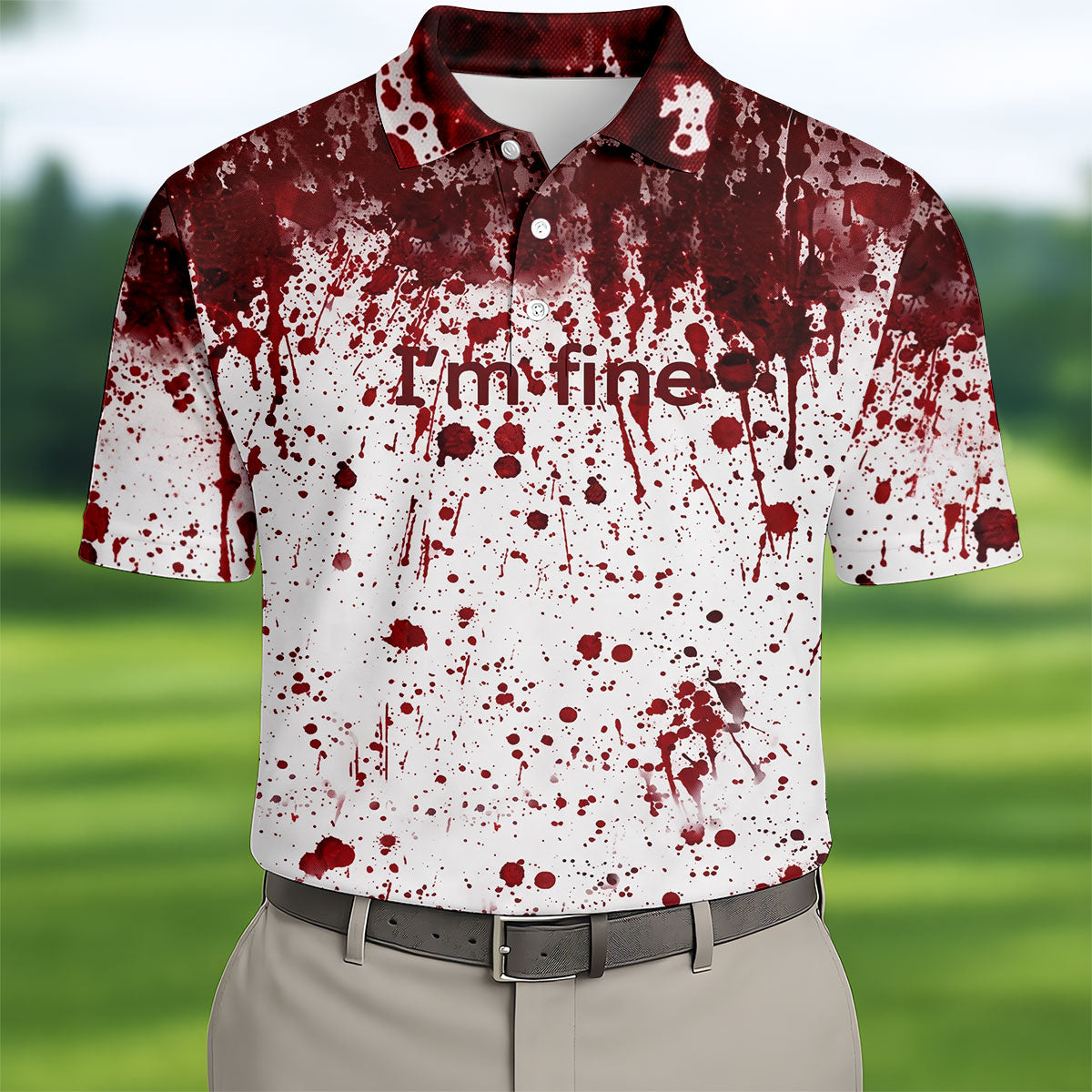 I'm Fine Bloody Splatter Halloween Golf Polo Shirt for Men, Mens Golf Shirts, Golf Apparel For Men