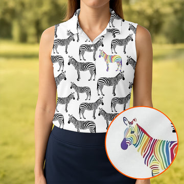 Rainbow Zebra Be Yourself Pride Month Support Ladies Golf Tops, LGBT Community Golf Shirt For Women