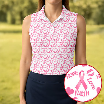 Hope Love Faith Pink Ribbon Breast Cancer Golf Shirt, Women’s Golf Polo, Ladies Golf Top