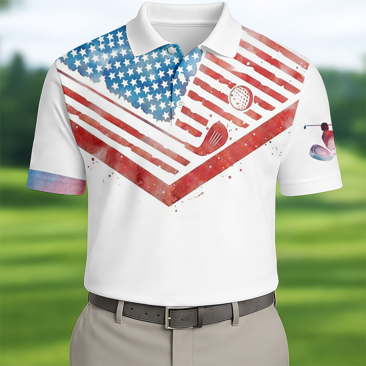 Vintage American Flag Golf Polo Shirt, Mens Golf Shirts, Golf Polo Shirts For Men