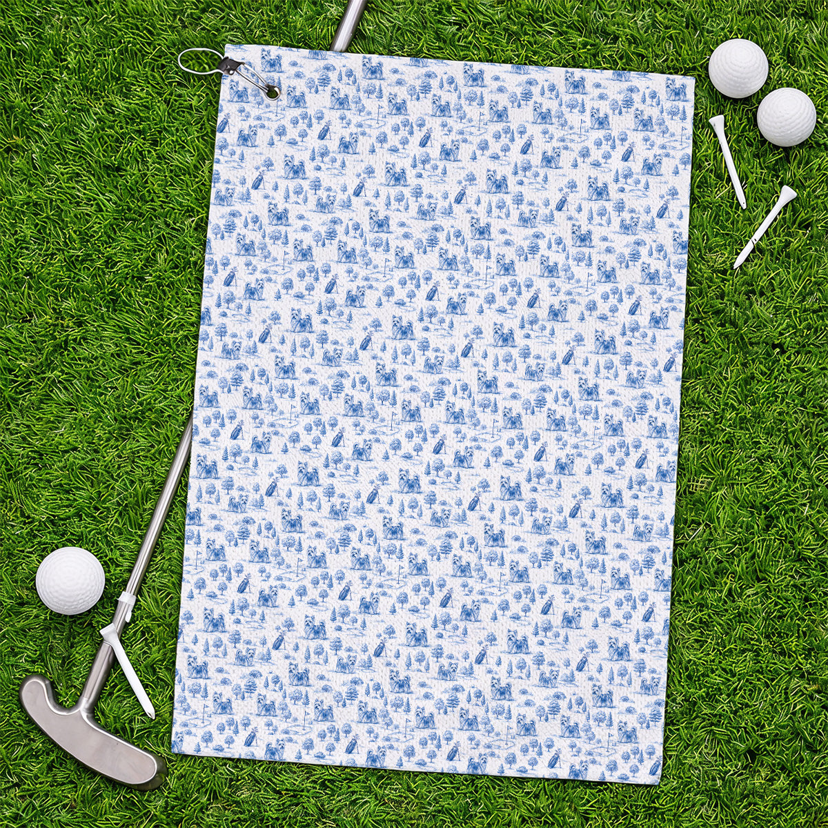 Yorkshire Terrier Toile De Jouy Golf Towels, Yorkie Pattern Golf Towel, Golf Gift For Golfer