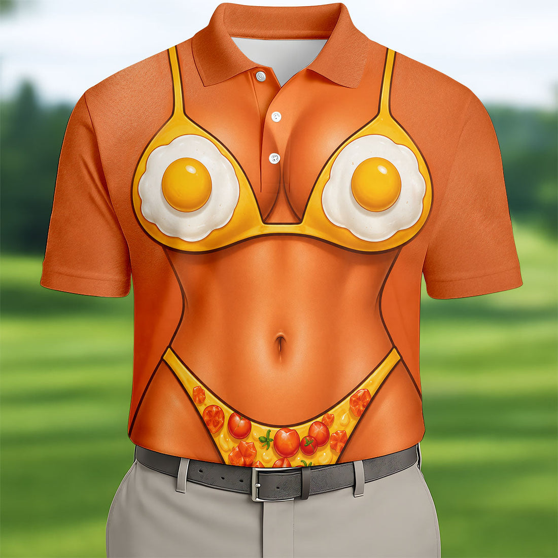 Funny Fried Egg Bikini Body Golf Shirt, Mens Golf Polo, Polo Shirts For Men, Printed Golf Shirts