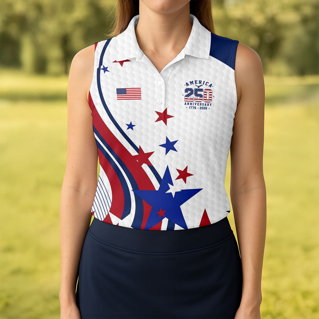Red White Blue Stars And Stripes Patriotic 4th Of July Golf Shirt, 250 Years Golf Shirt For Women