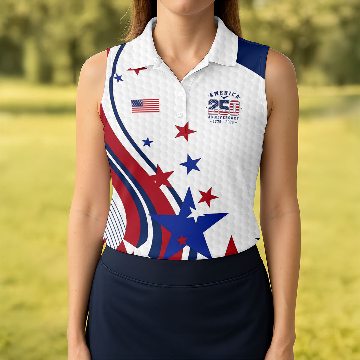 Red White Blue Stars And Stripes Patriotic 4th Of July Golf Shirt, 250 Years Golf Shirt For Women