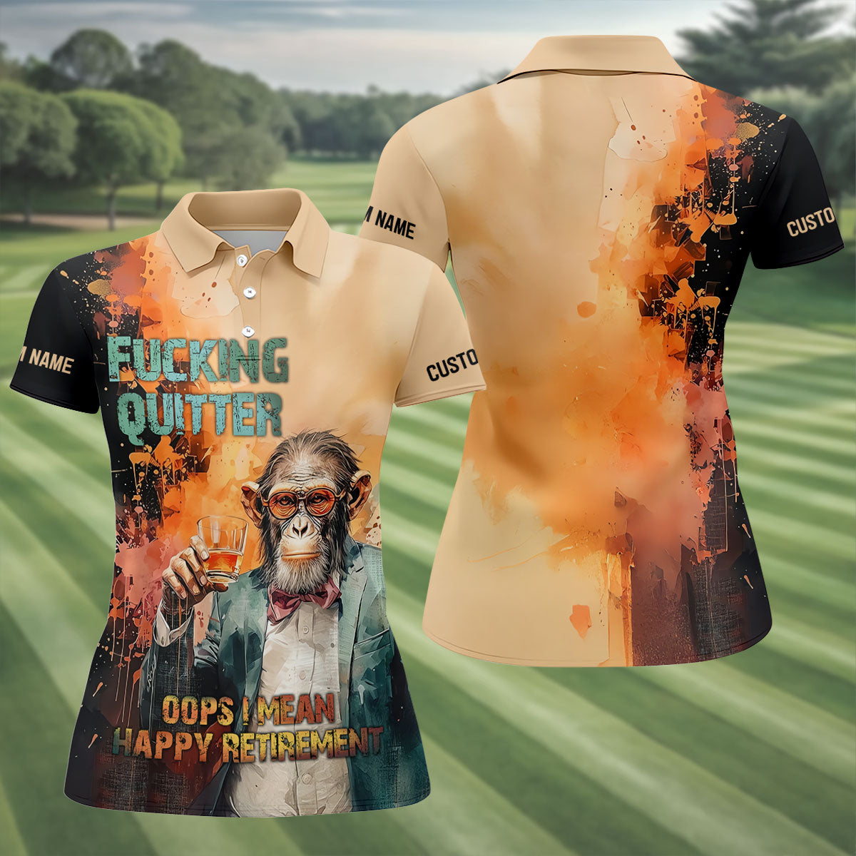 Funny Monkey Happy Retirement Golf Polo Shirt, Women’s Golf Apparel, Ladies Golf Tops