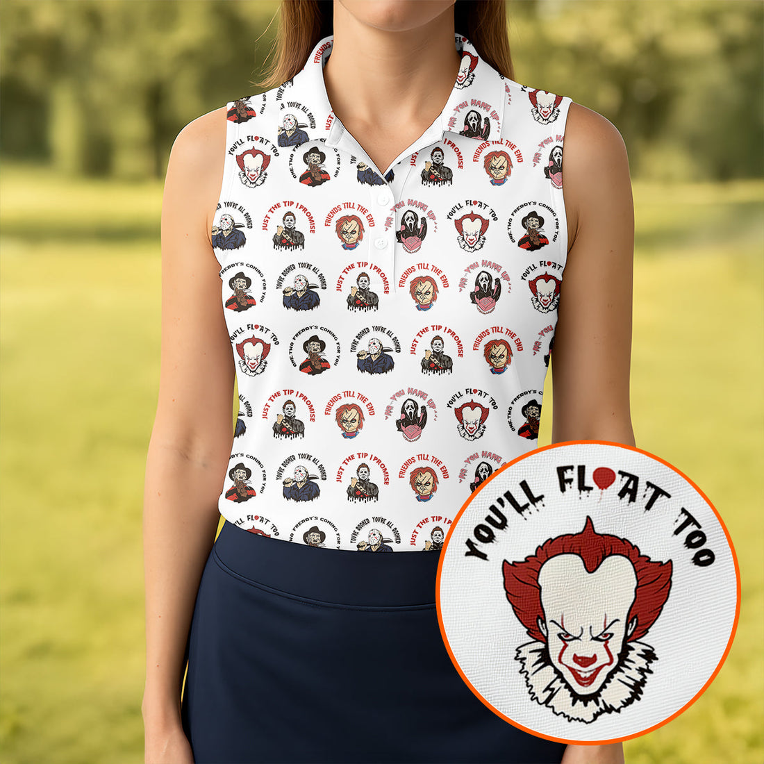 Just The Tip I Promise Horror Character Villains Golf Polo Shirt, Womens Golf Polo, Ladies Golf Shirts