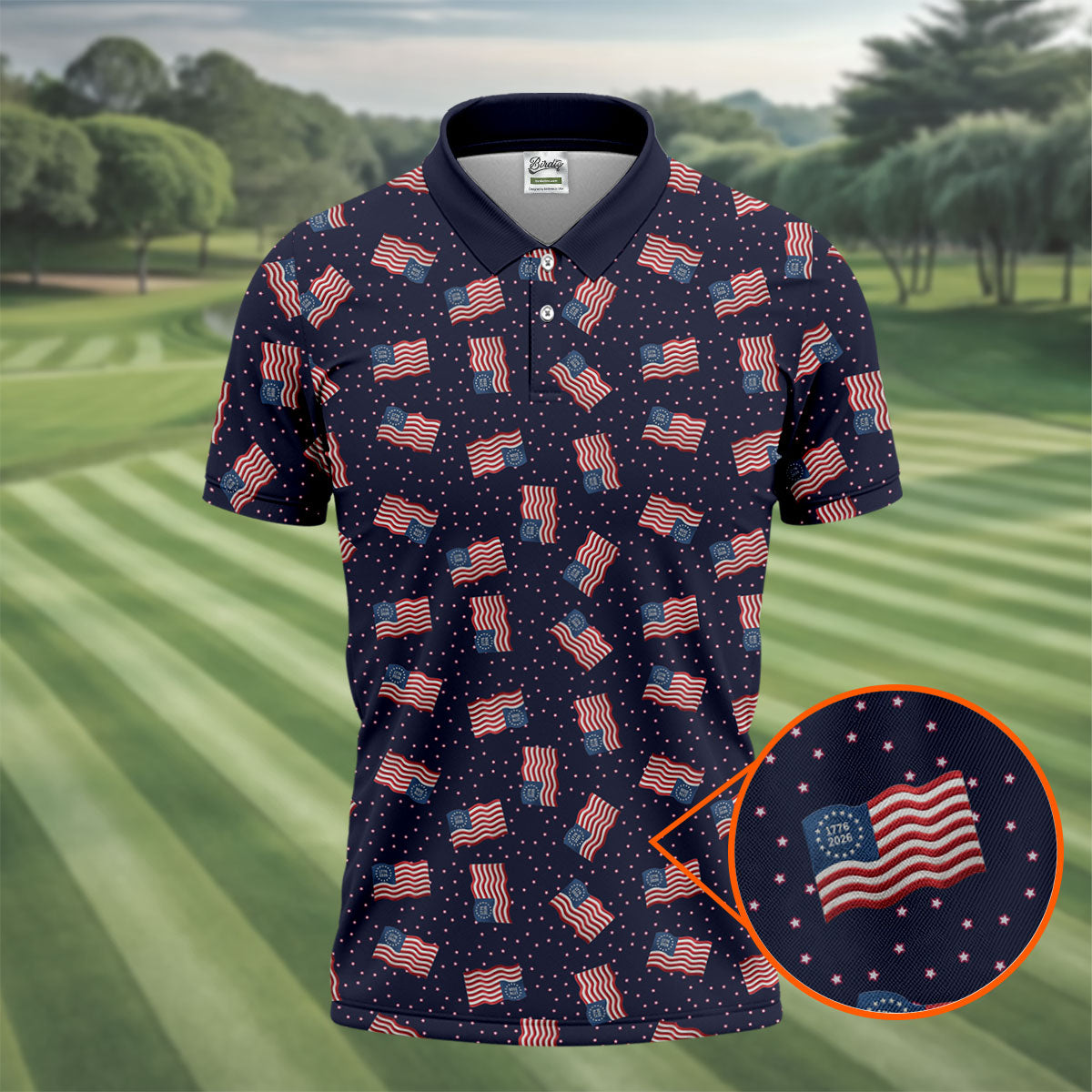 250th Anniversary Waving Flags Patriotic Golf Shirt, 4th Of July Golf Shirts For Men