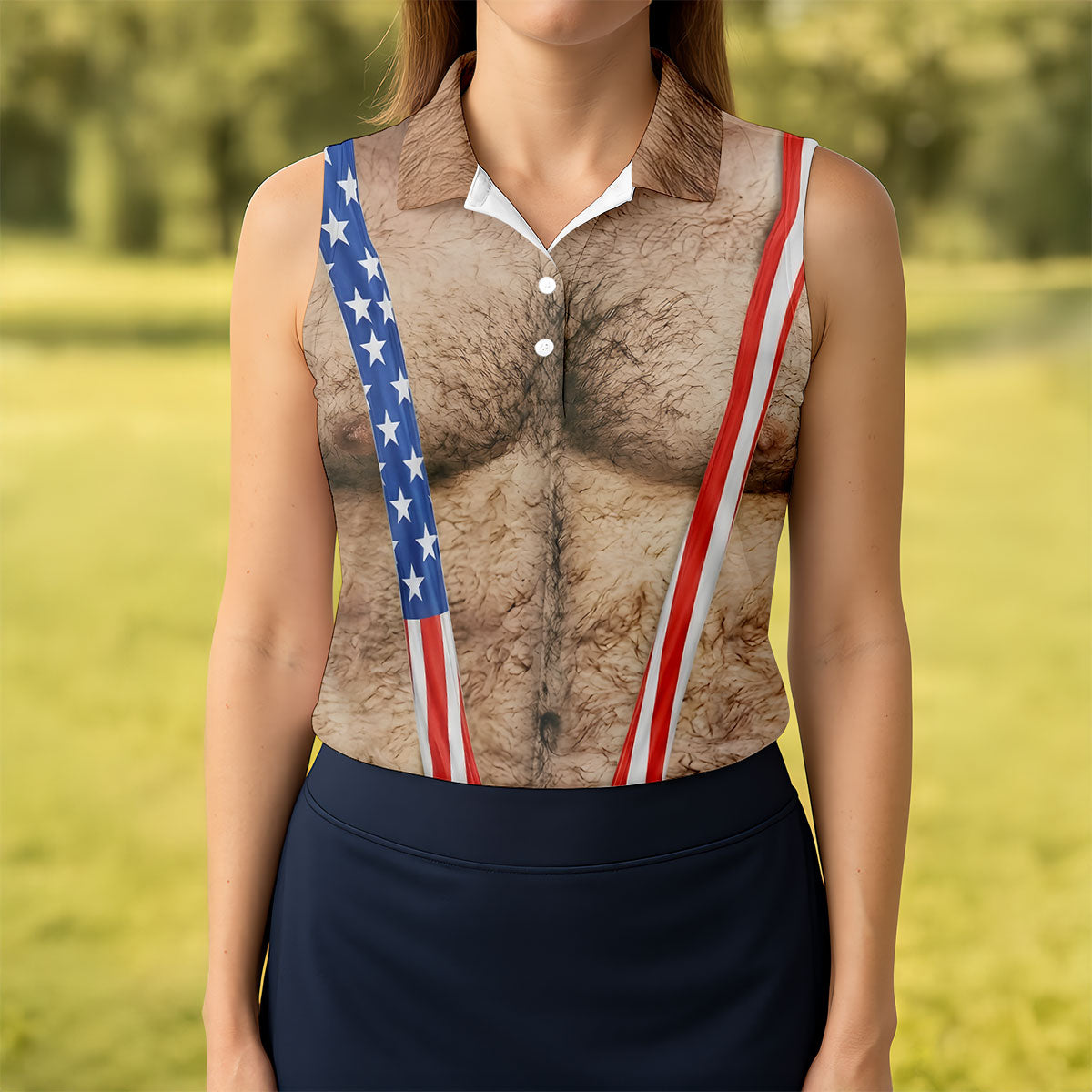 Hairy Body Funny Print Patriotic Golf Shirt, 250th Anniversary 4th Of July Golf Shirt For Women