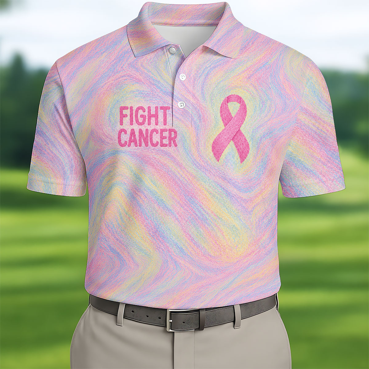 Fight Cancer Pink Ribbon Breast Cancer Polo Shirt, Golf Shirts For Men, Mens Polo Shirts