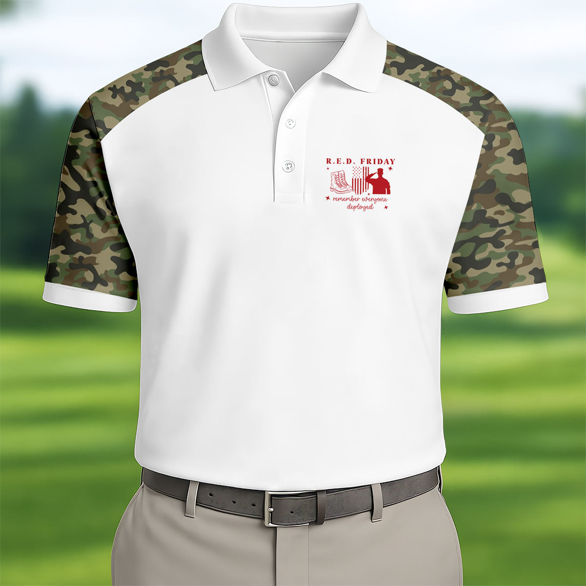 RED Friday Camo White Patriotic 4th Of July Golf Shirt, 250th Anniversary Golf Shirts For Men