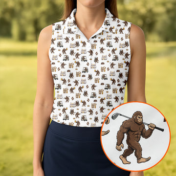 Let's Par Tee Bigfoot Golf Pattern Women's Golf Tops, Golf Shirts For Women, Women’s Golf Apparel