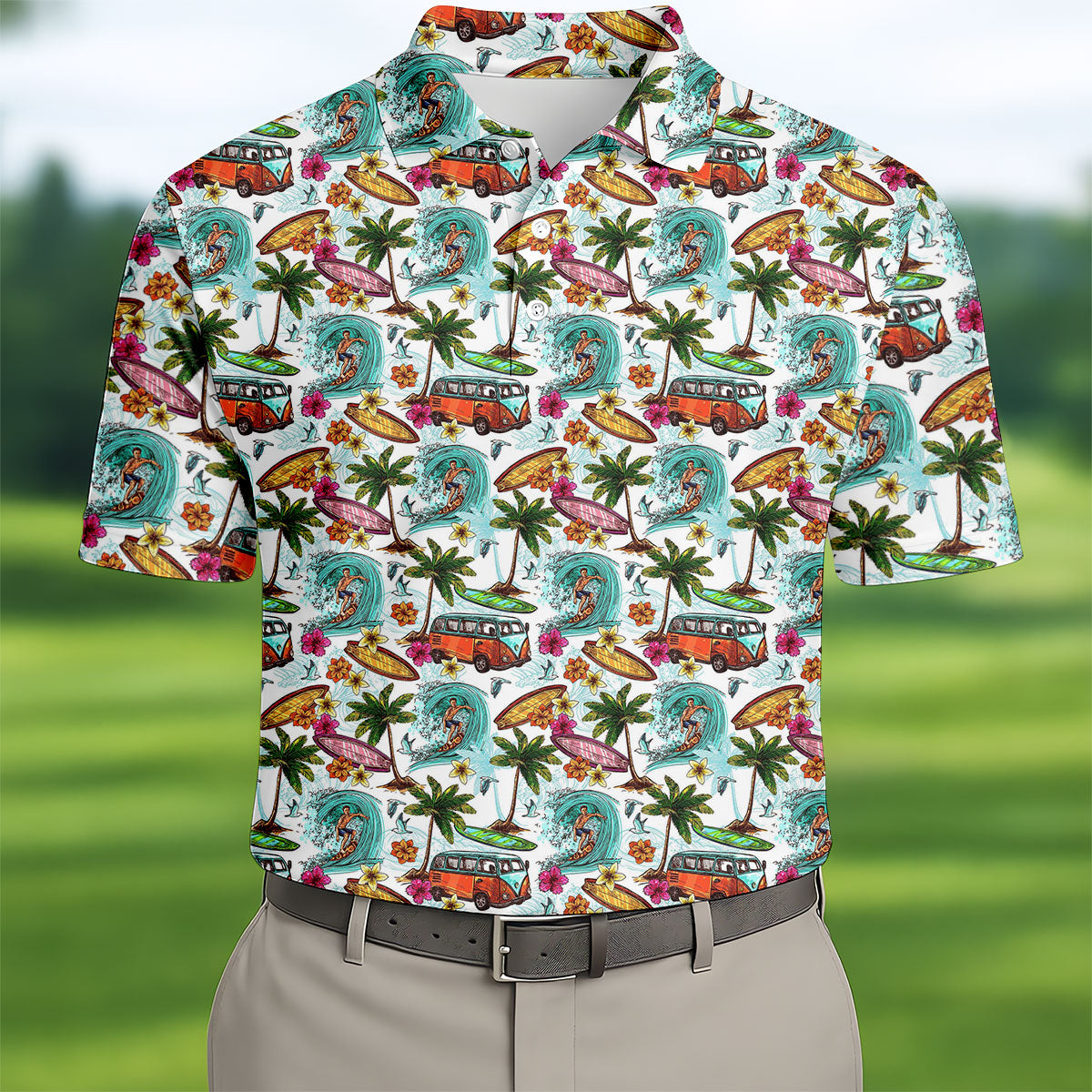 Tropical Trip Big Wave Riders Hawaiian Golf Shirt, Polo Shirts For Men, Golfing Apparel