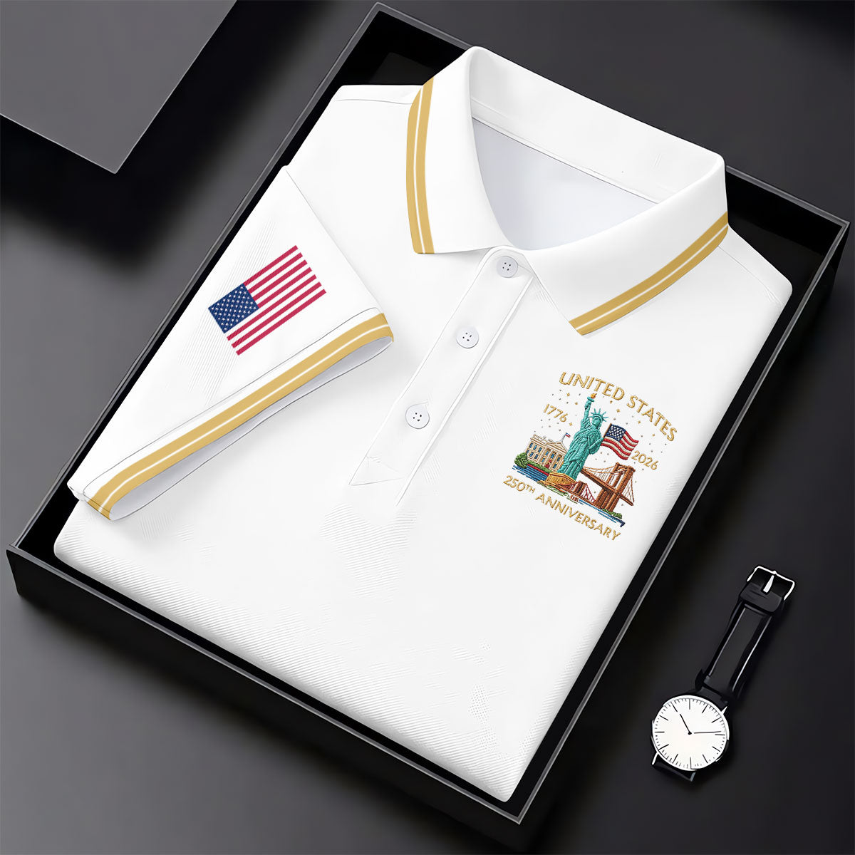 American Symbols White Patriotic Golf Shirt, US 250 Years 4th Of July Golf Shirt For Women