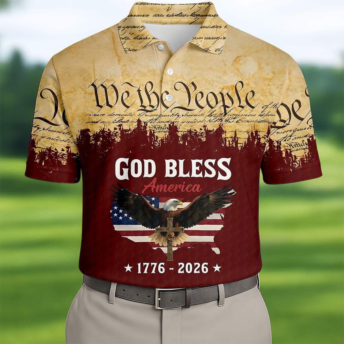 We The People God Bless America Patriotic Golf Shirt, 250 Years 4th Of July Golf Shirts For Men